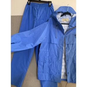 Vtg LL Bean Womens Rain Suit Set Blue Jacket Pants M Waterproof Outdoor Gear 90s